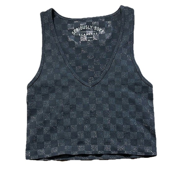 Aéropostale Seriously Soft Seamless Crop Tank Top XS Black Glitter Checkered - Picture 1 of 3